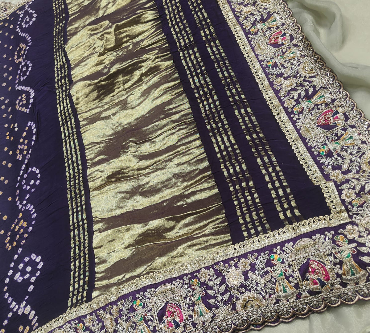 Purple handcrafted bridal saree
