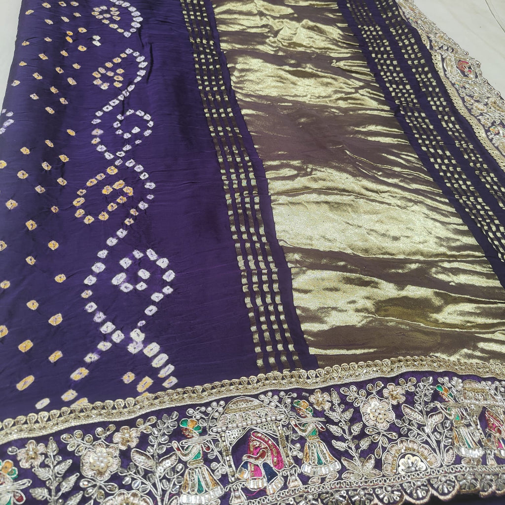 Purple handcrafted bridal saree