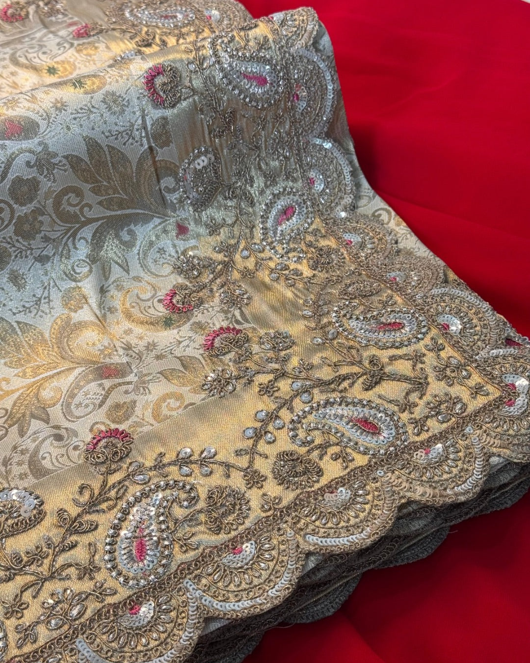 kanchipuram style elegant golden colour saree