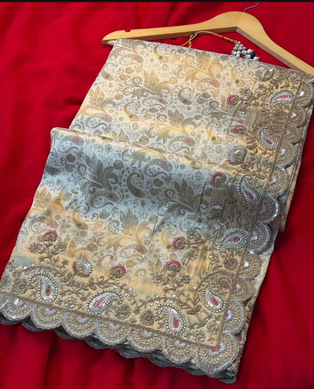 kanchipuram style elegant golden colour saree
