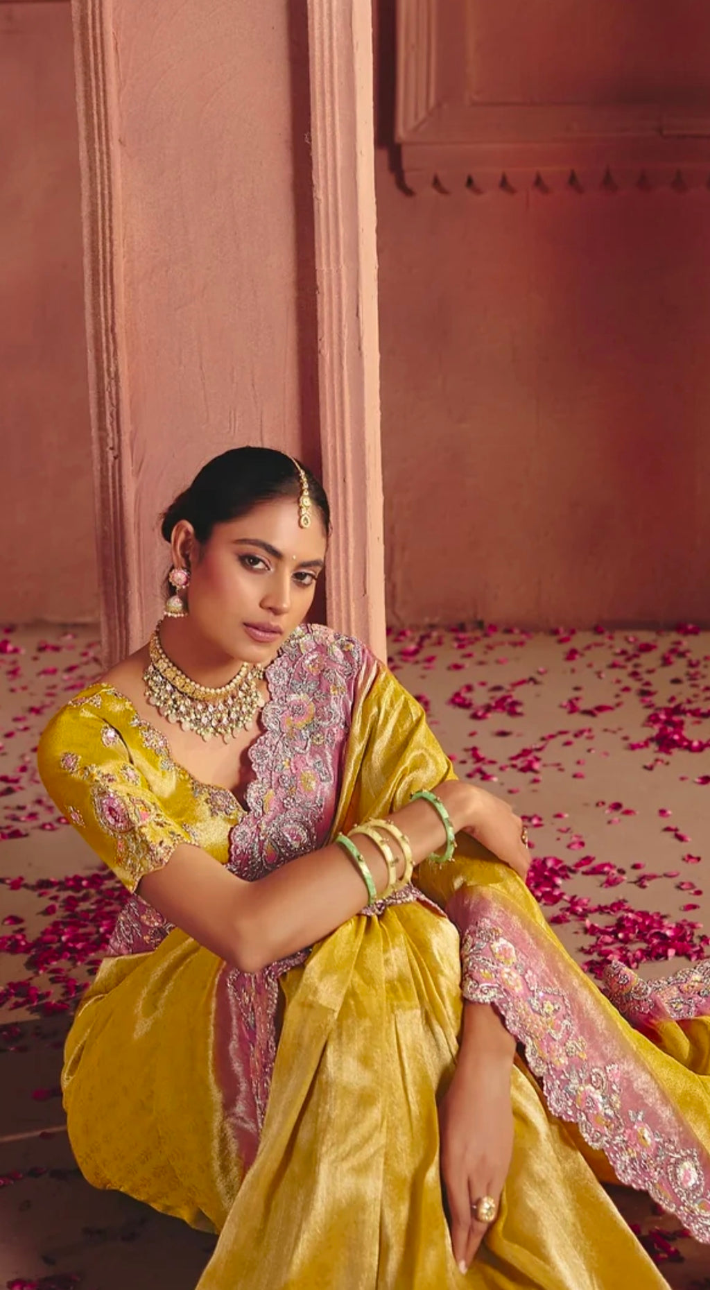 yellow saree with embroidery border