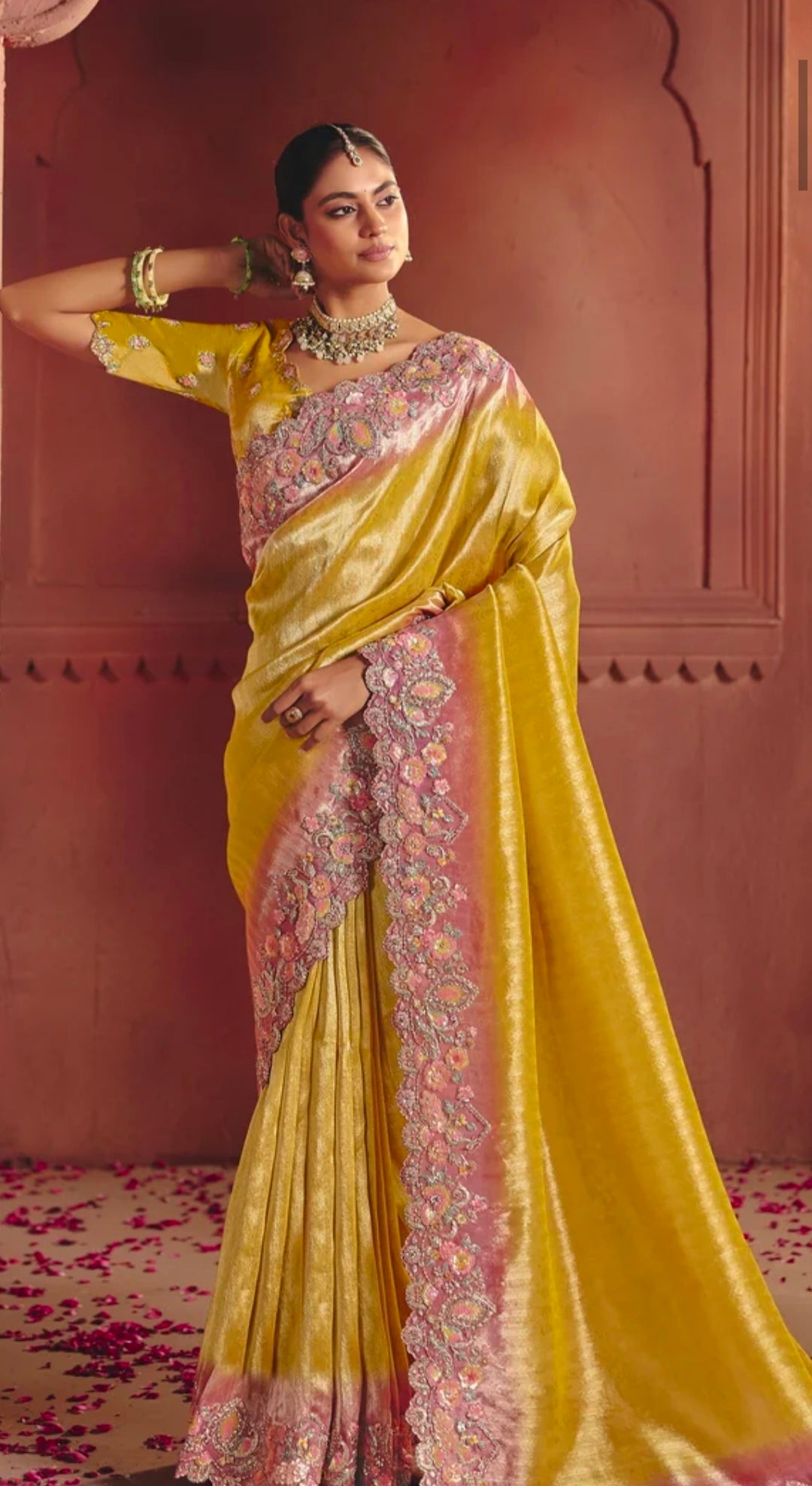 yellow saree with embroidery border