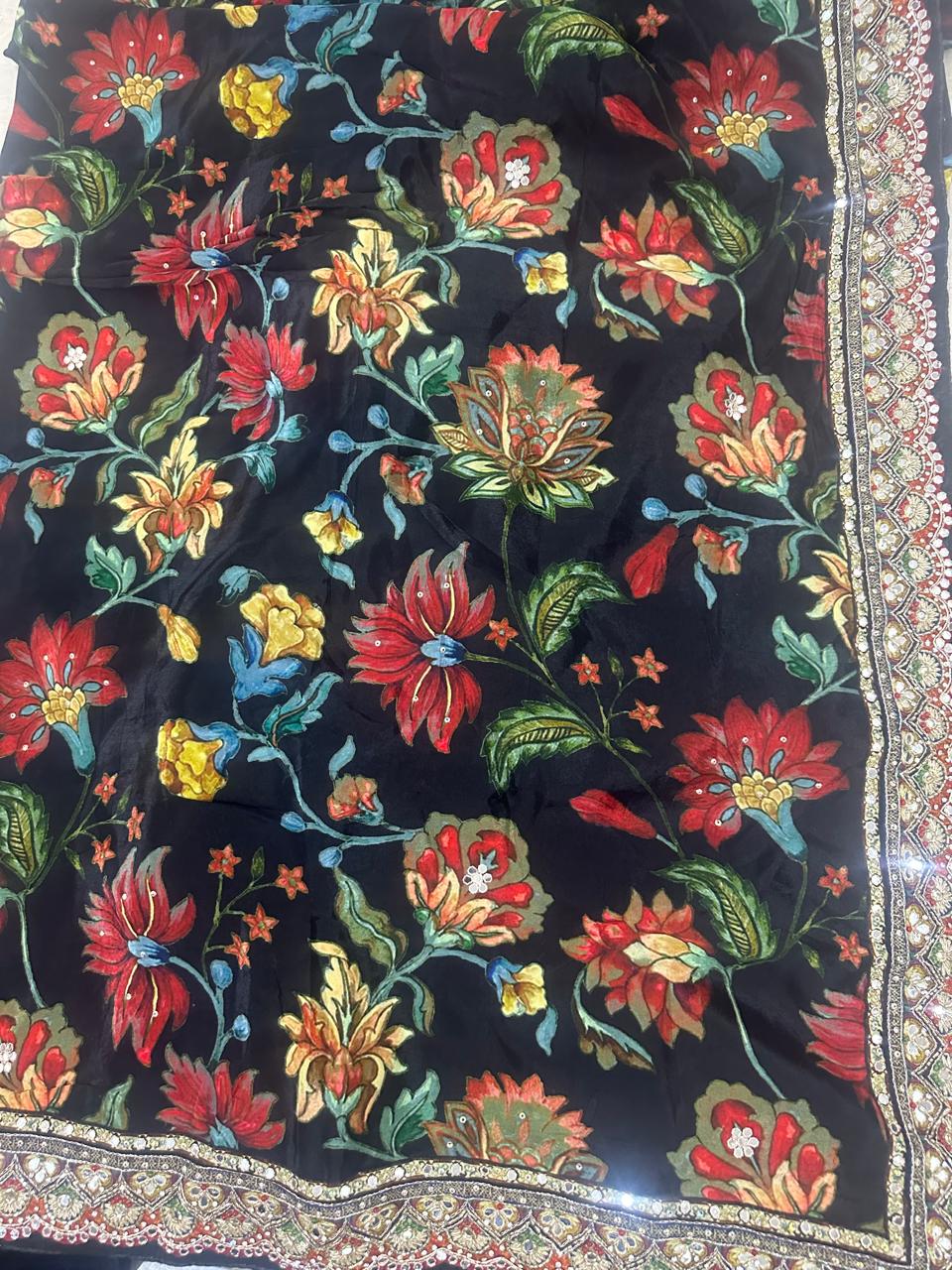 Elegant Floral Printed Crepe Saree