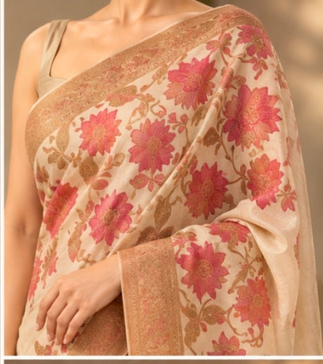 Floral zari silk saree