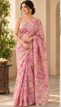 Blush pink floral organza saree
