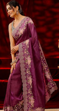 Wine Embroidered Designer Saree