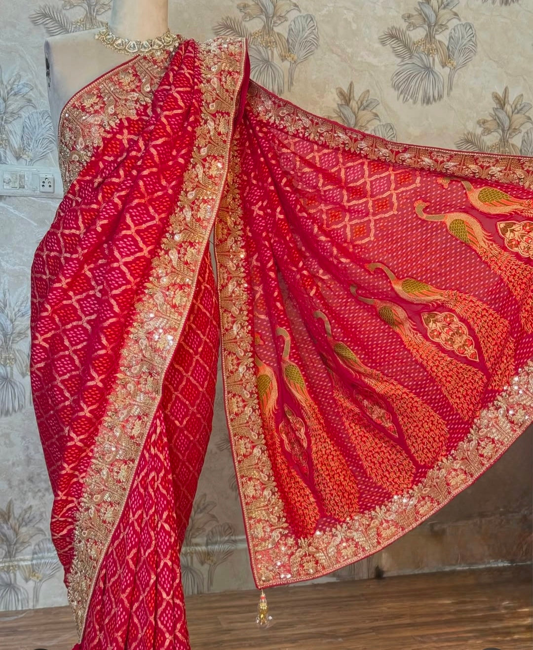 Pure bandejh hand embroidery saree