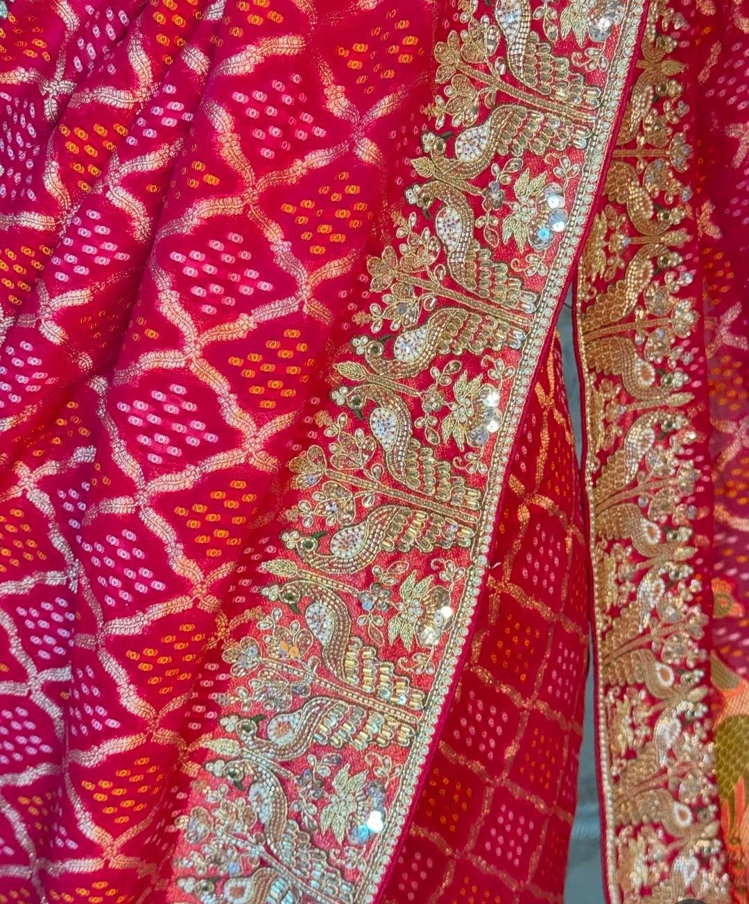Pure bandejh hand embroidery saree