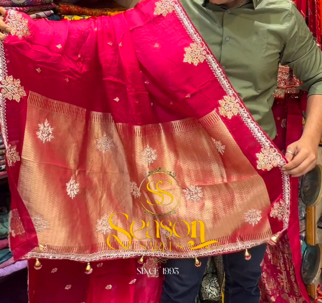 Elegant dabka work embroidery saree