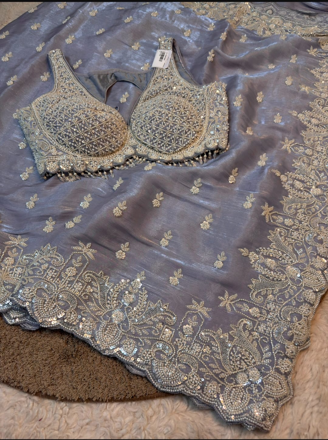 ice blue colour designer blouse concept saree