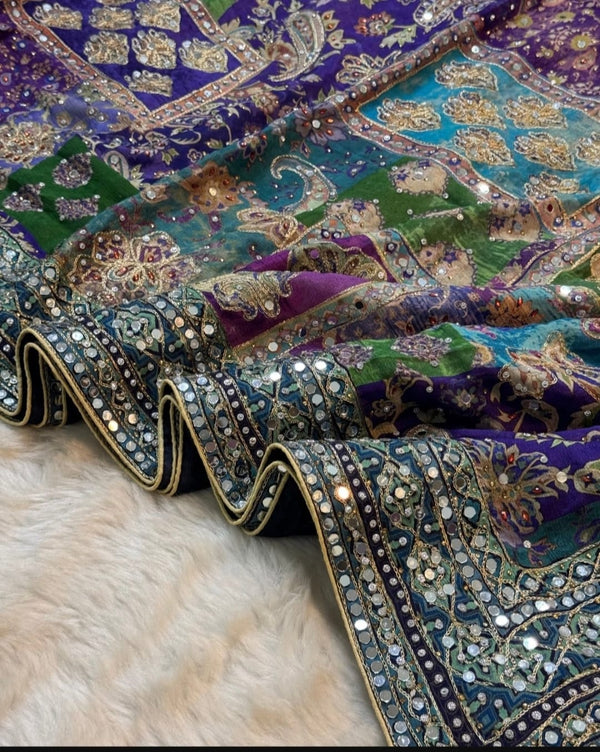 BLUE PRINTED SAREE WITH BLOUSE