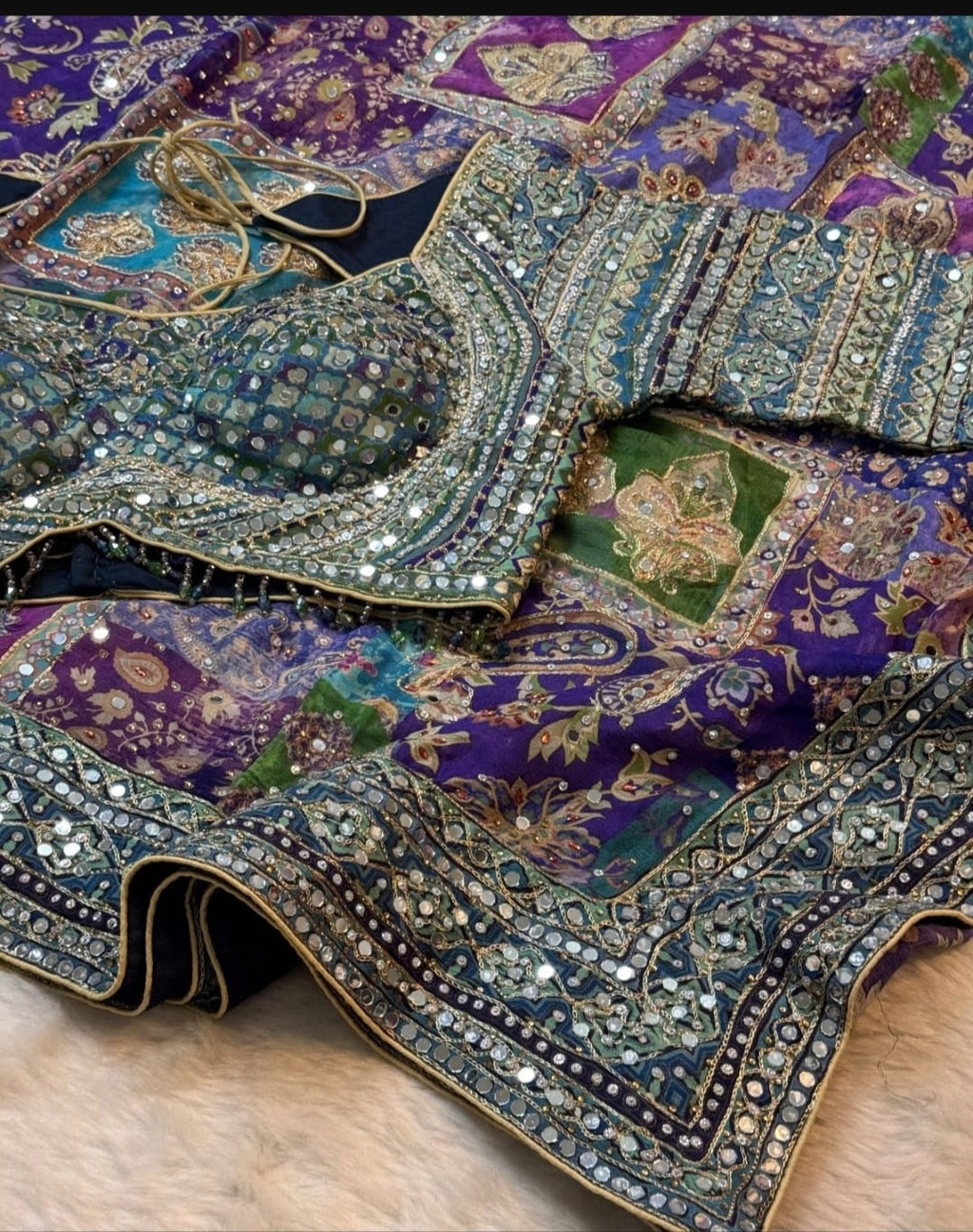 BLUE PRINTED SAREE WITH BLOUSE