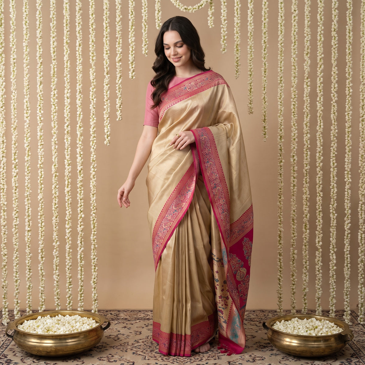 Royal Kanjivaram Golden Magenta Saree
