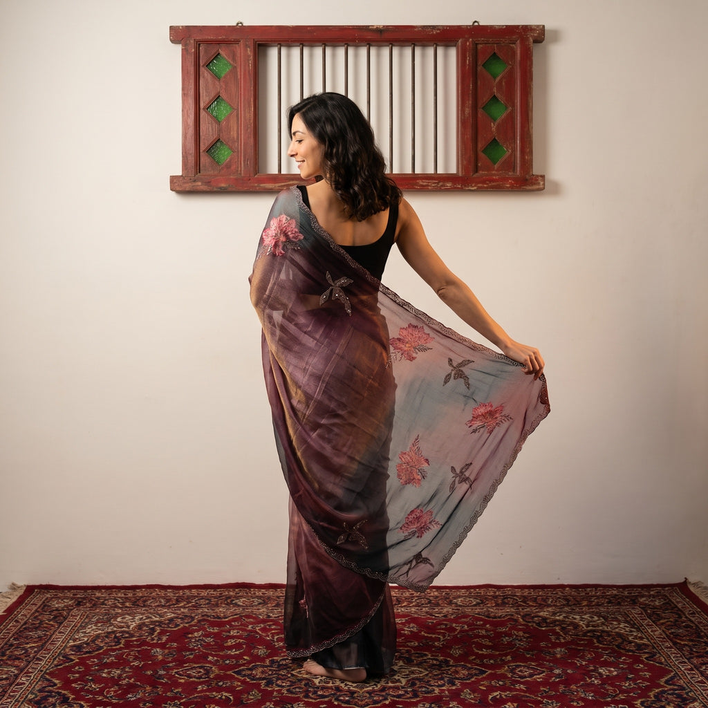 printed saree with work