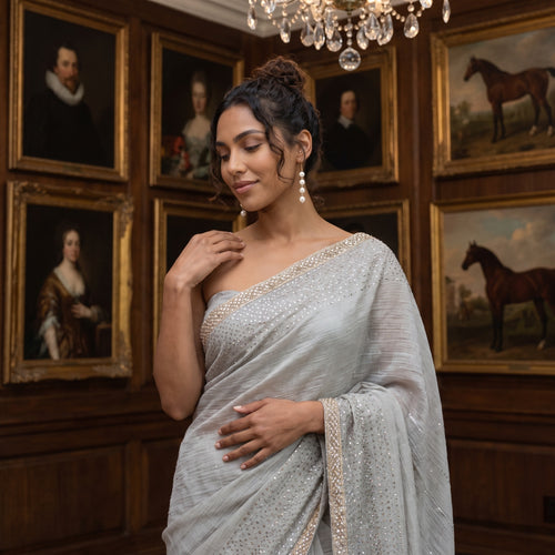Designer grey colour saree