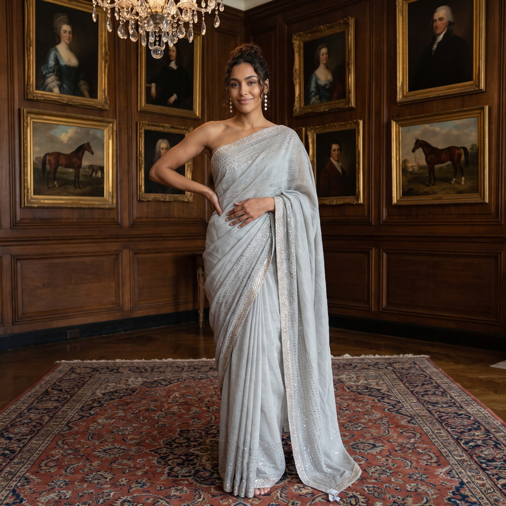 Designer grey colour saree