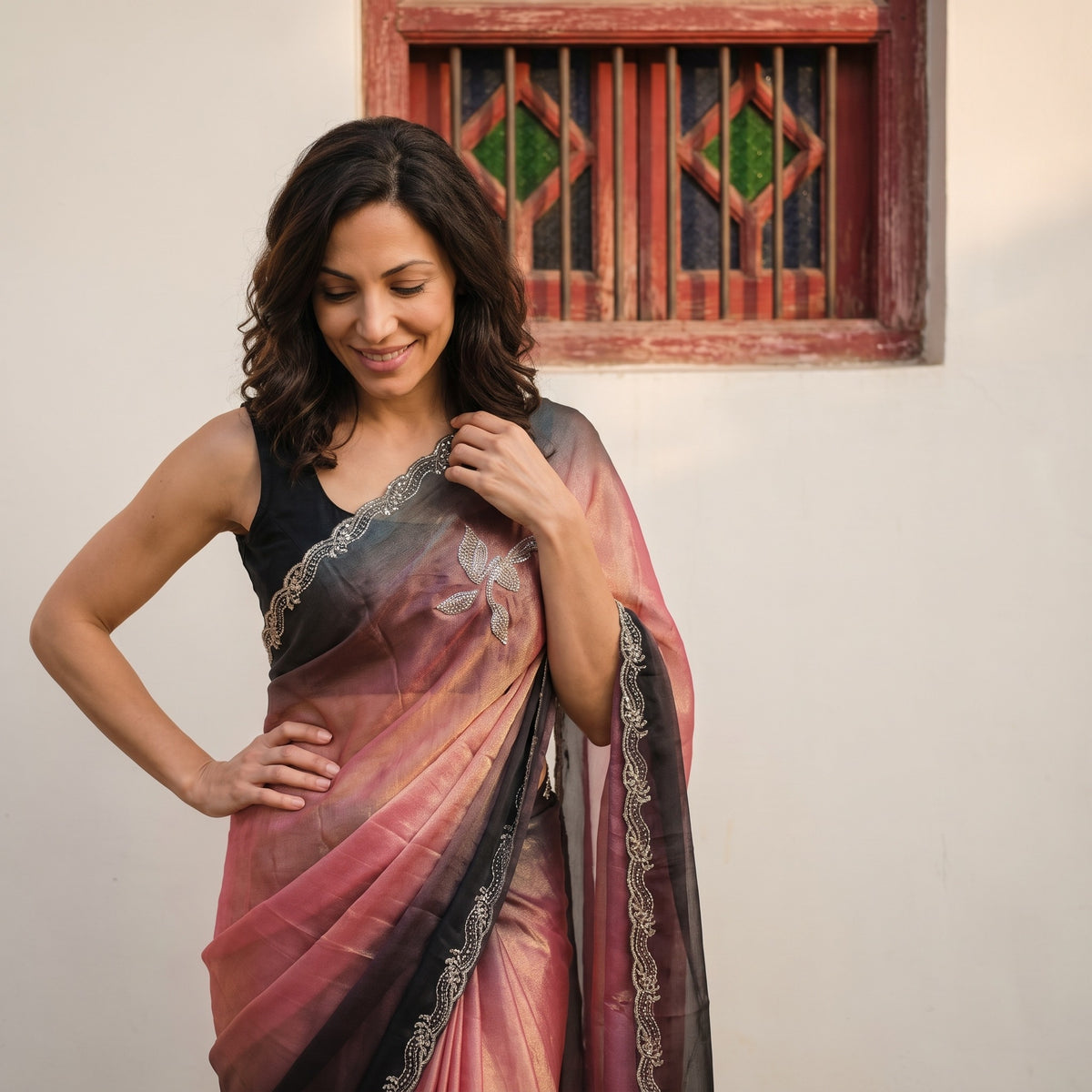 printed saree with work
