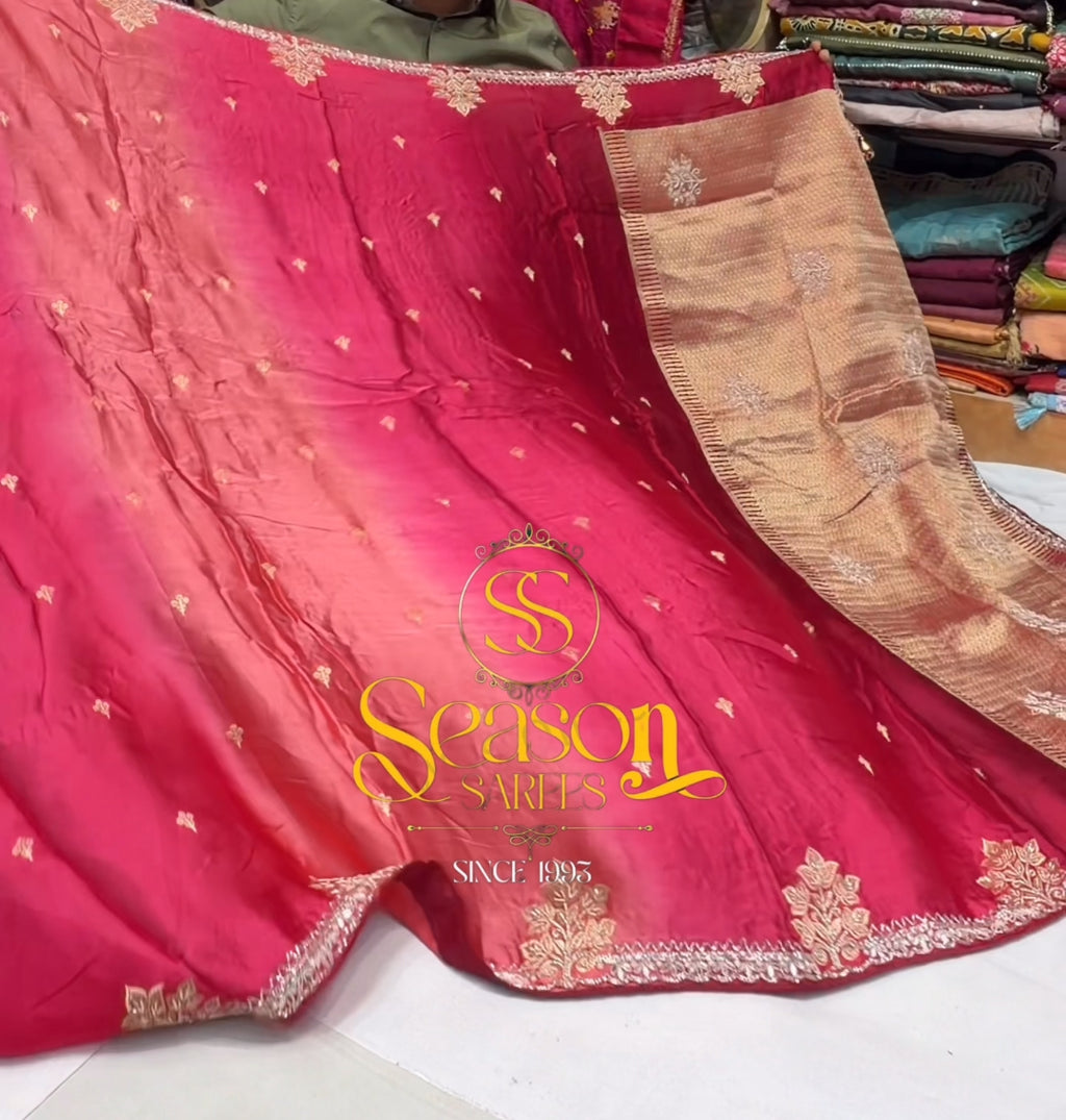 Elegant dabka work embroidery saree