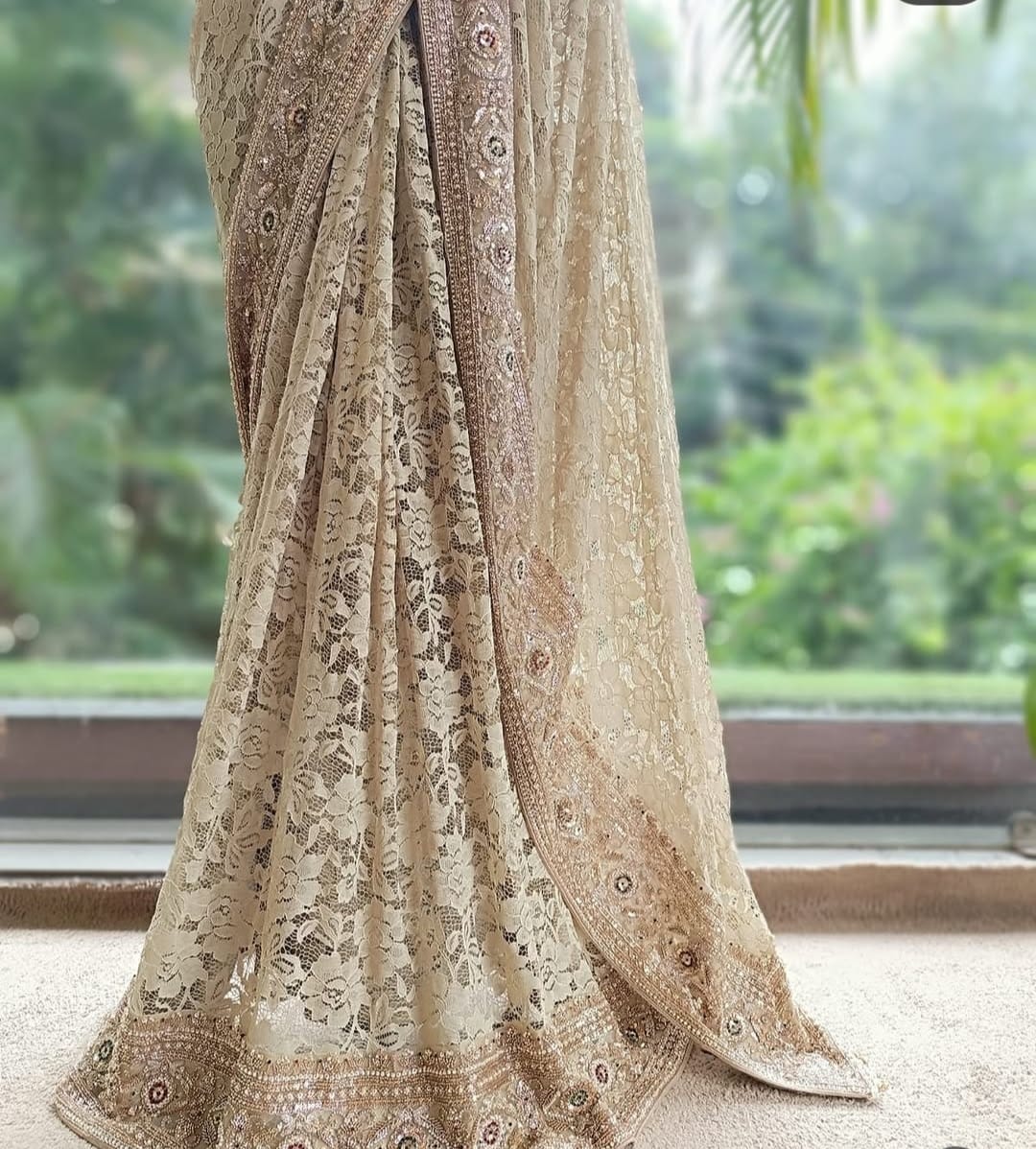 Elegant Pista Net Embroidered Saree