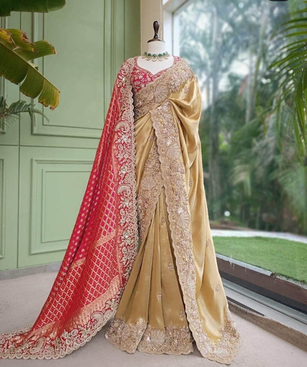 Royal Heavy Golden Saree With Dupatta