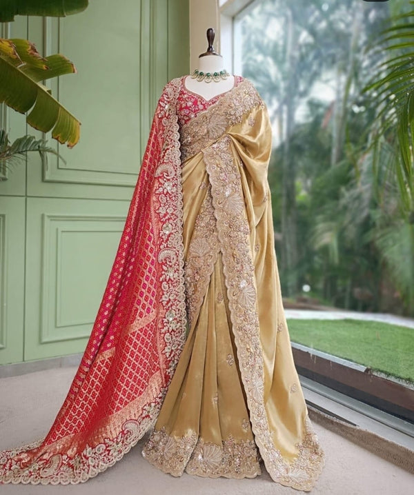 Royal Heavy Golden Saree With Dupatta