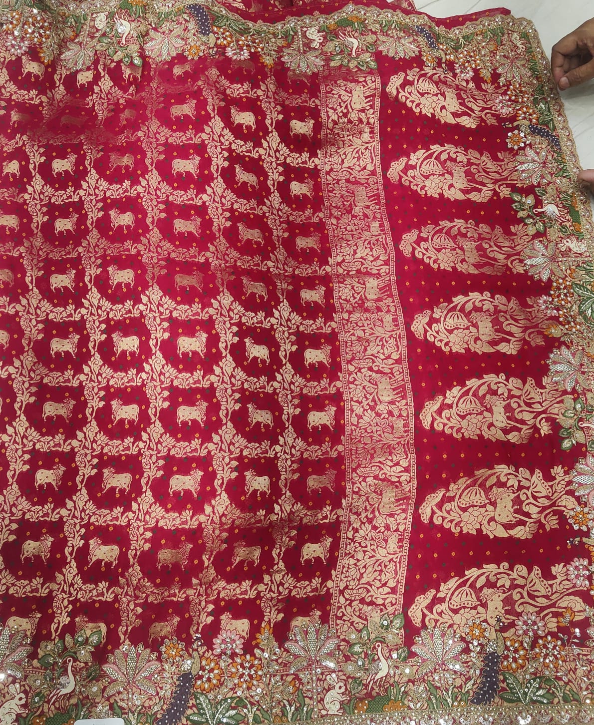 Royal red zari embroidered saree