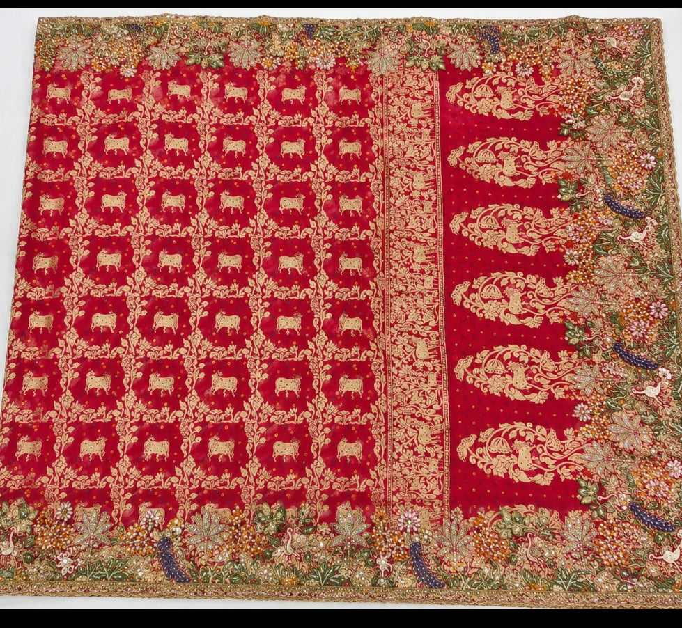 Royal red zari embroidered saree