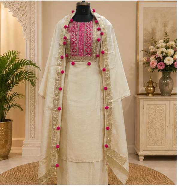 Ivory Embroidered Unstitched Suit Set