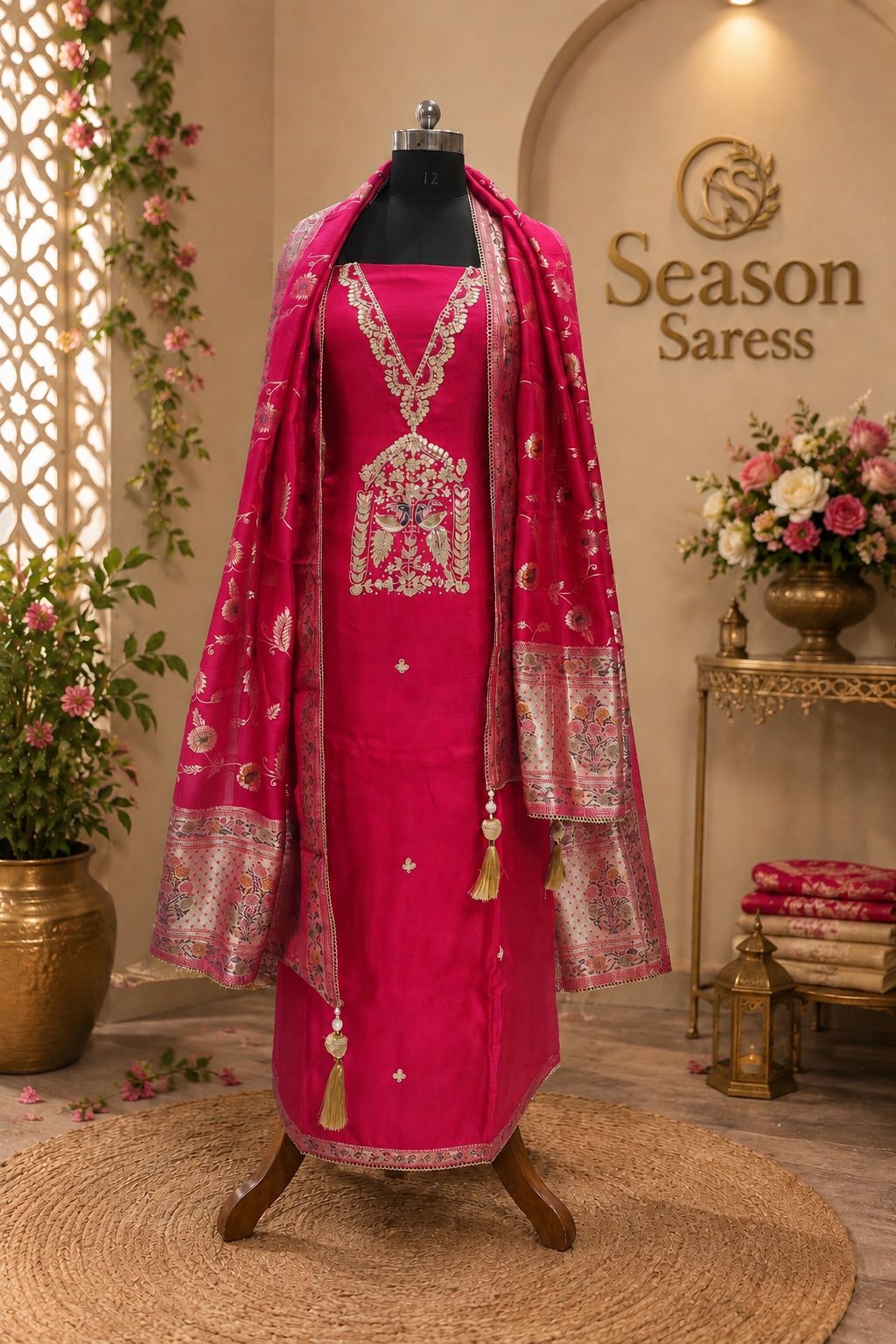 Rani Pink Embroidered Unstitched Suit Set