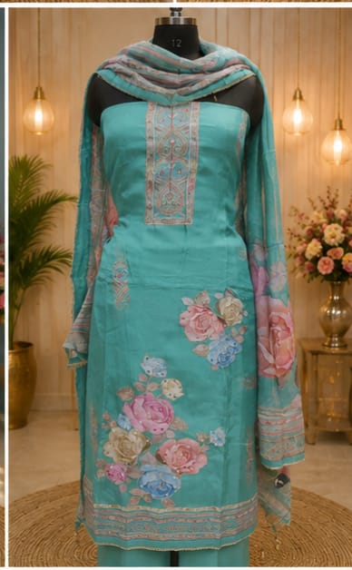 floral blue colour unstitch suit