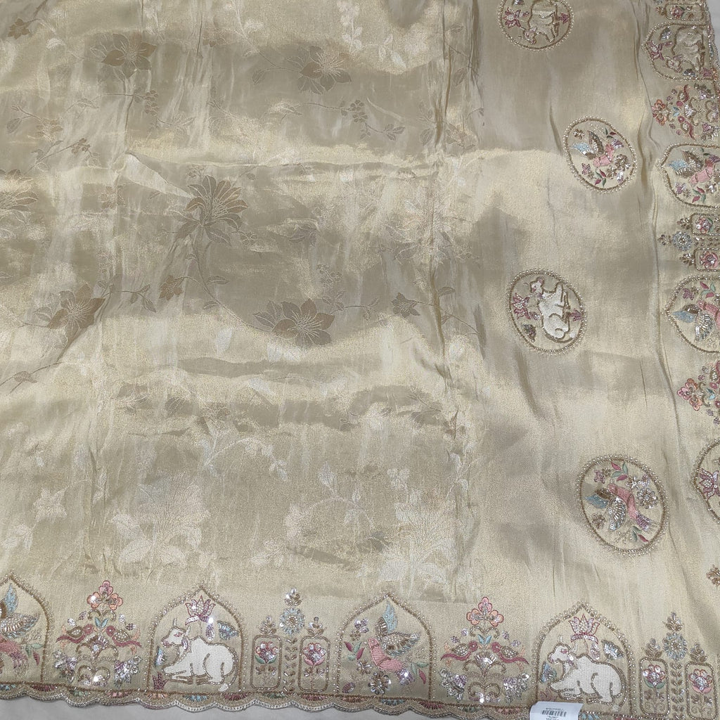 Elegant white floral embroidered saree