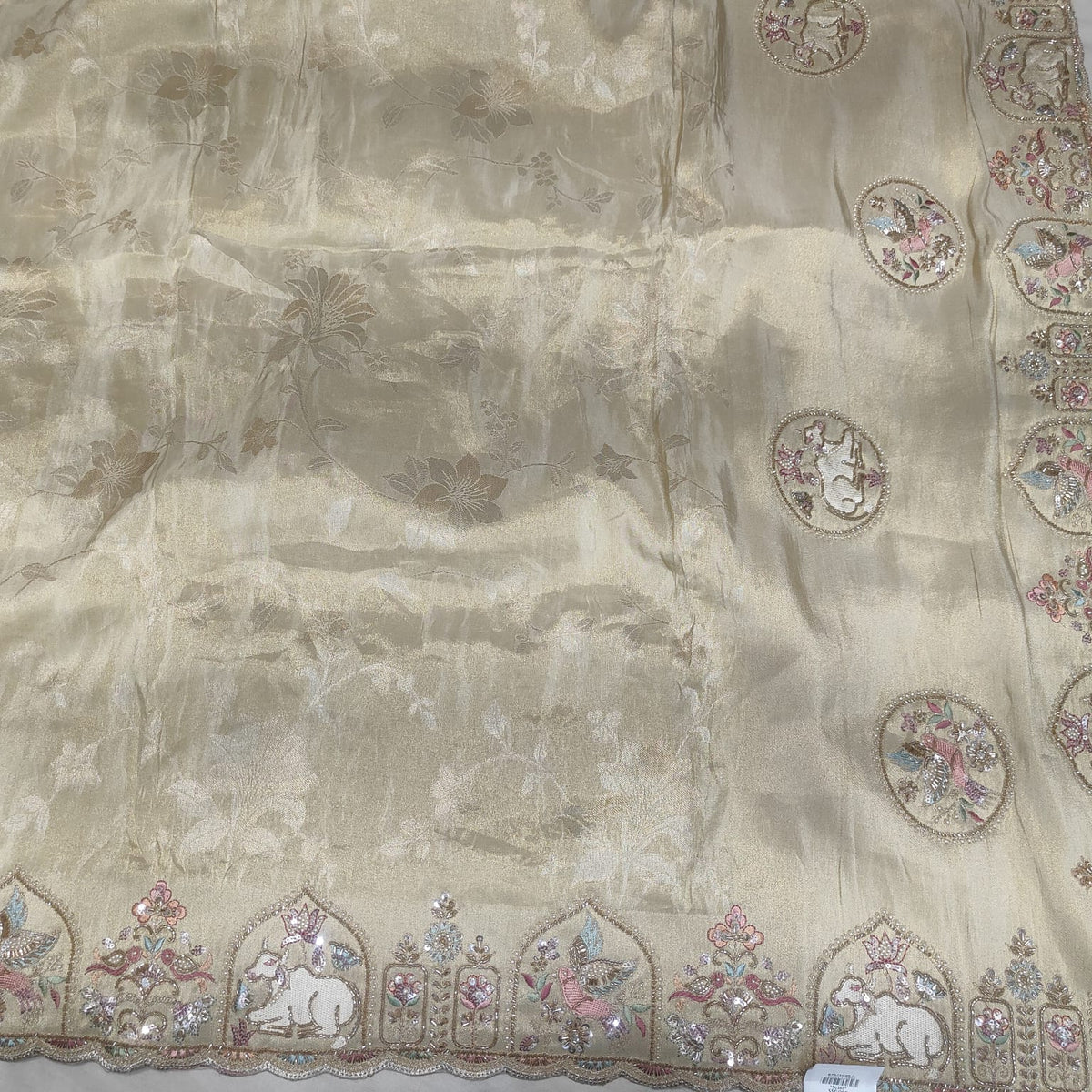 Elegant white floral embroidered saree