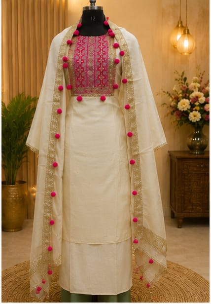 Ivory Embroidered Unstitched Suit Set