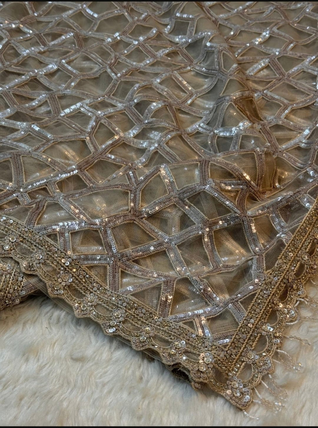 Designer cutwork net saree