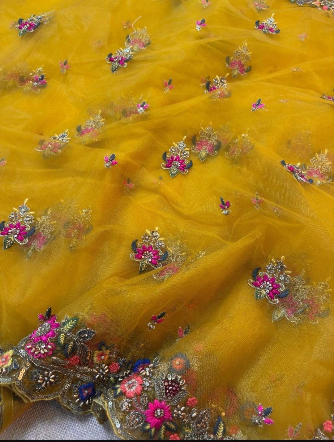 yellow colour net saree