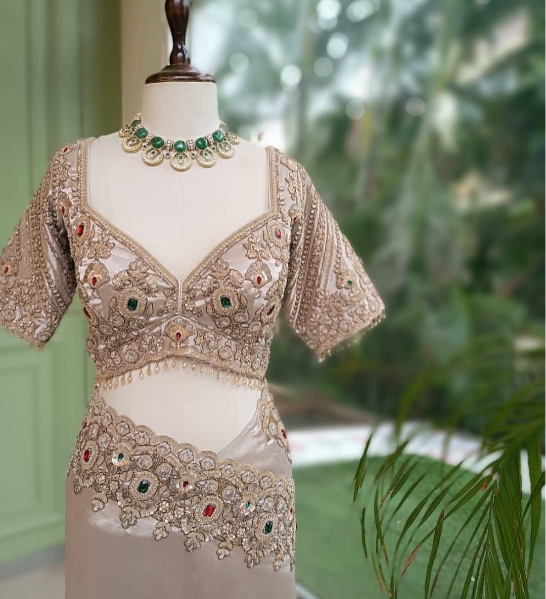 Elegant hand embroidered silver colour saree