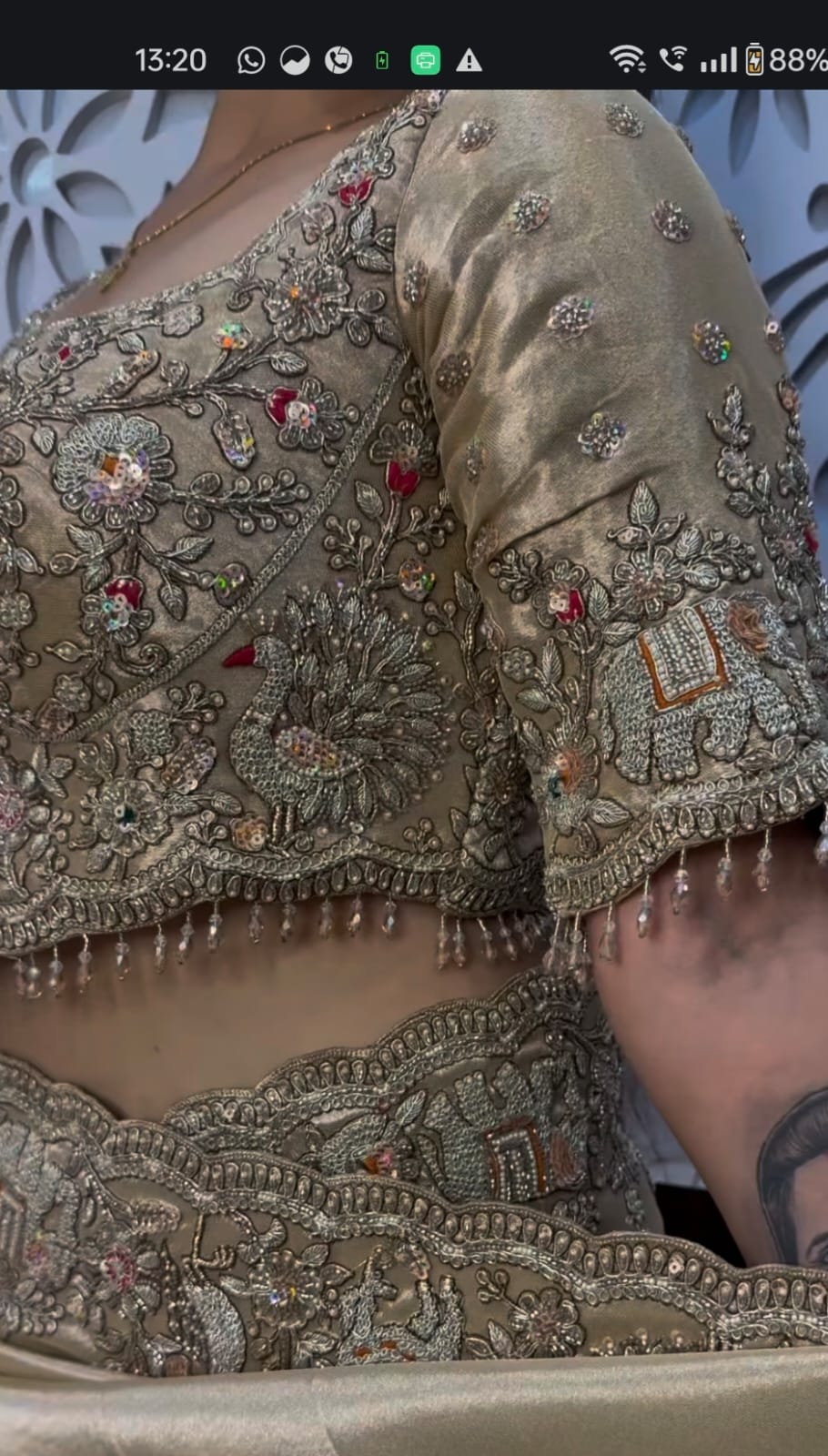 Luxury Champagne Gold Embroidered Bridal Blouse & Saree Border Set