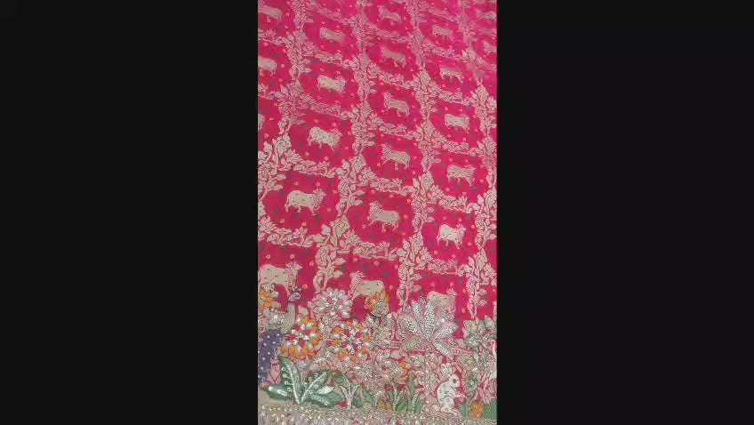 Royal red zari embroidered saree
